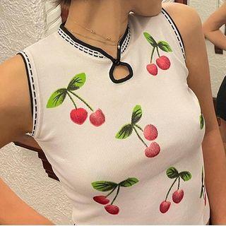 Cherry Print Cut-out Tank Top