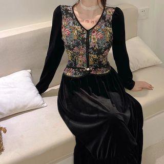 Mock Two-piece Floral Panel A-line Dress