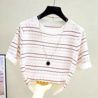 Short-sleeve Contrast Striped Knit Top