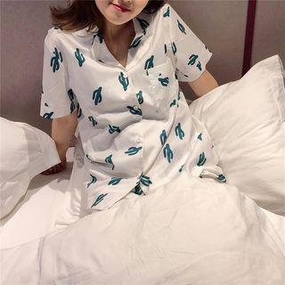 Pajamaset: Print Short-sleeve Shirt + Shorts