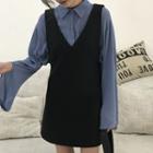 Set: Slit Sleeve Shirt + A-line Jumper Dress