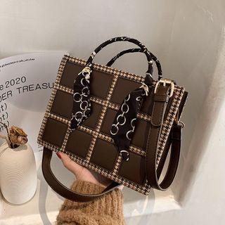 Houndstooth Trim Crossbody Bag
