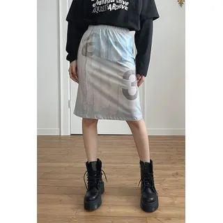 Letter Printed A-line Midi Skirt Multicolor - One Size