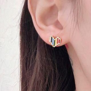 Heart Stud Earring 1 Pair - F2616 - Heart Stud Earrings - Red & Orange & Yellow - One Size