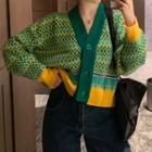 Patterned Cardigan / Wide-leg Jeans