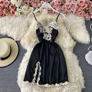 V Neck Embroidered Strappy Dress