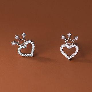 Crown Heart Rhinestone Sterling Silver Earring