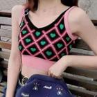 Heart Print Knit Camisole Top Pink - One Size