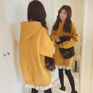 Long-sleeve Lace Hem Hoodie Dress