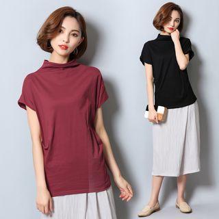 Plain Short Sleeve Cowl Neck T-shirt
