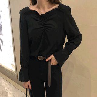 Frill-sleeve Shirred-front Top