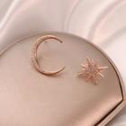 Non-matching Moon & Star Stud Earring 1 Pair - Gold - One Size