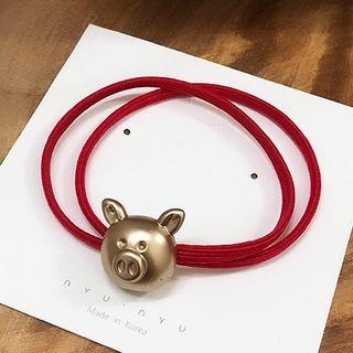 Alloy Pig Red String Hair Tie