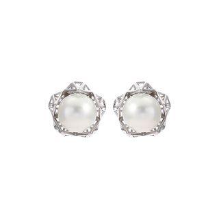 Sterling Silver Simple Fashion Flower White Freshwater Pearl Stud Earrings Silver - One Size