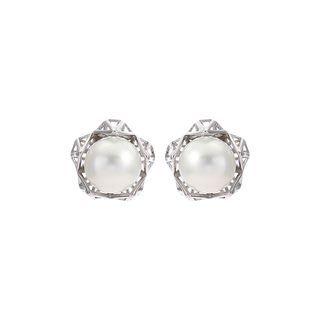 Sterling Silver Simple Fashion Flower White Freshwater Pearl Stud Earrings Silver - One Size