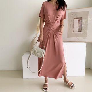 Knot-waist Long T-shirt Dress