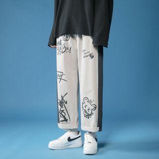 Print Two-tone Cropped Straight Leg Pants