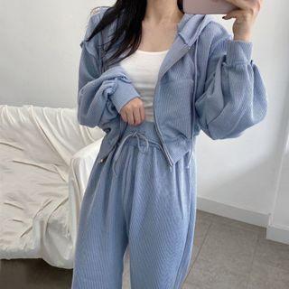 Set: Zip-up Hoodie + Wide-leg Sweatpants