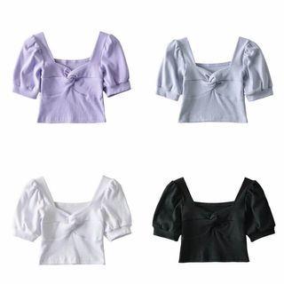 Puff-sleeve Twist-front Crop Top