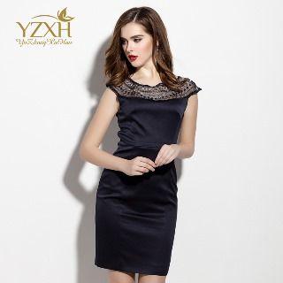 Mesh-panel Rhinestone Sheath Dress