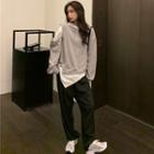 Long-sleeve Off-shoulder Hooded Pullover / Asymmetric Short-sleeve T-shirt / High-waist Plain Pants