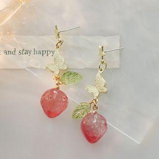 Strawberry Drop Earring 1 Pair - Gold & Pink - One Size