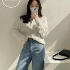 Half-placket Reglan-sleeve Knit Top