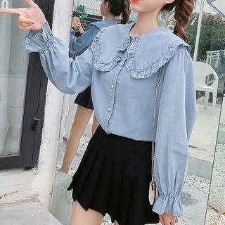 Frilled Collar Denim Shirt