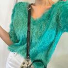 V-neck Short-sleeve Furry Top