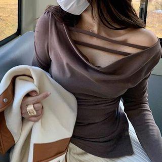 Long-sleeve Draped Irregular Fitted Top