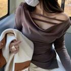 Long-sleeve Draped Irregular Fitted Top