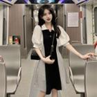 Short-sleeve Collar Color Block A-line Dress