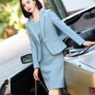 Set: Single-button Blazer + Sleeveless Mini A-line Dress