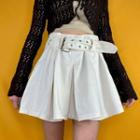 Plain Belted High Waist A-line Miniskirt