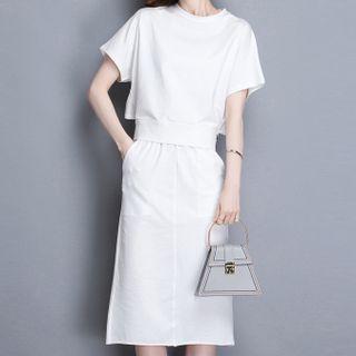 Set: Short-sleeve Cutout-back T-shirt + Midi Pencil Skirt