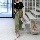 Set: Cut Out Detail Short Sleeve T-shirt + Ripped Straight Cut Pants