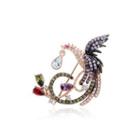 Fashion And Elegant Plated Rose Gold Phoenix Flower Brooch With Colorful Cubic Zirconia Rose Gold - One Size