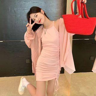 Strappy Bodycon Dress + Long-sleeve Plain Shirt