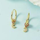 Heart Moon Rhinestone Dangle Earring 1 Pair - Earring - Gold - One Size