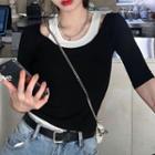 Elbow-sleeve Mock Two-piece T-shirt Black - One Size