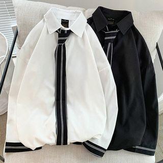 3/4-sleeve Tie Neck Shirt