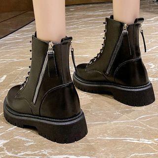 Side Zip Faux Leather Short Boots
