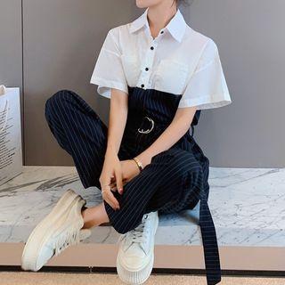 Pinstriped Panel Straight Leg Jumpsuit