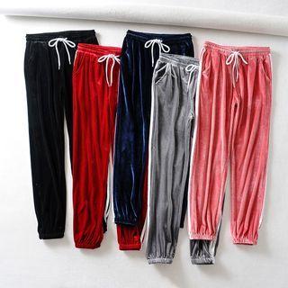 High-waist Velvet Straight-leg Jogger Pants