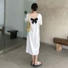 Short-sleeve Open-back Slit Midi T-shirt Dress
