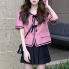 Short-sleeve Ribbon Jacket / Pleated Skort