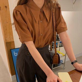 Plain Collared Short-sleeve Shirt