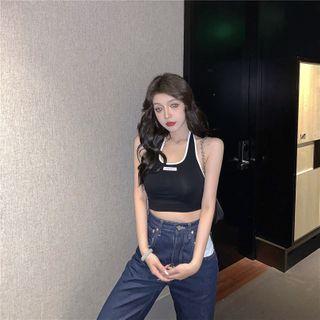 Square-neck Two Tone Cropped Tank Top