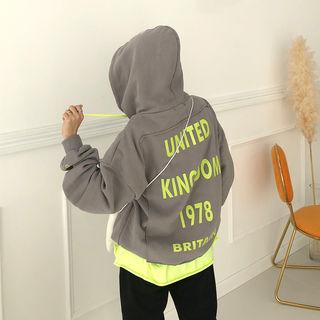 Hooded Letter Print Fleece-lined Pullover