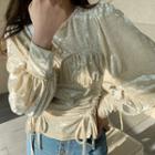 Drawcord Ruched Velvet Blouse Cream - One Size